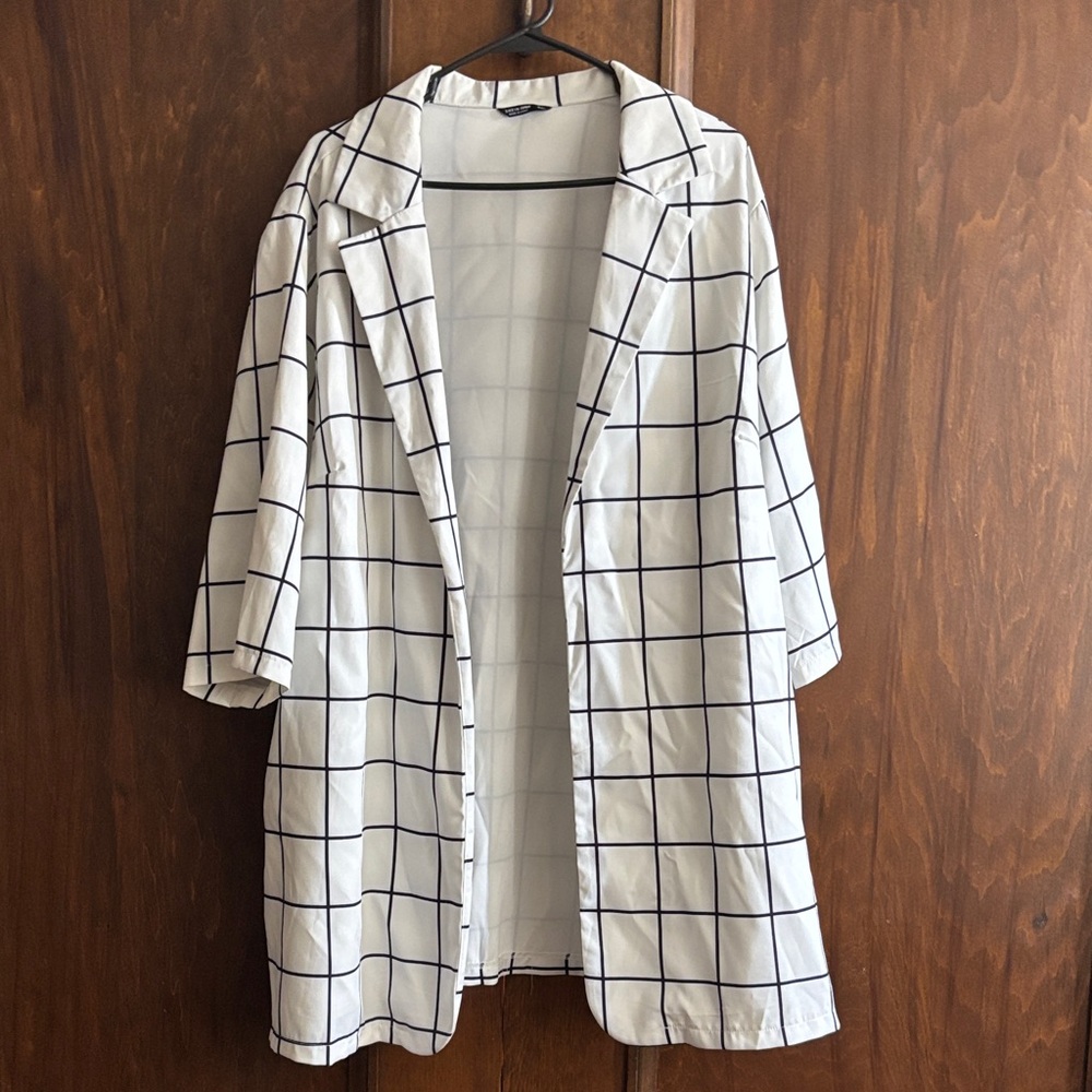 SHEIN White and Black Grid Blazer